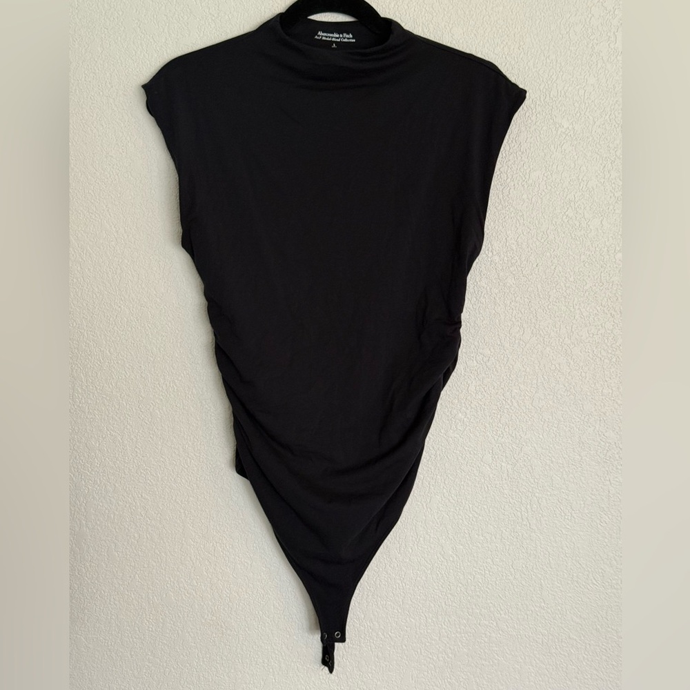 Abercrombie & Fitch Black Sleeveless Draped Bodysuit